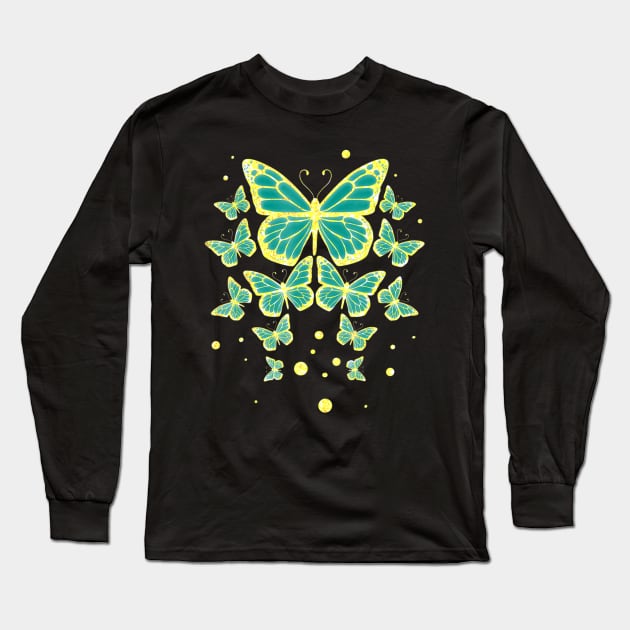 Ovarian Cancer Awareness Butterflies Teal Ribbon Long Sleeve T-Shirt by ShariLambert